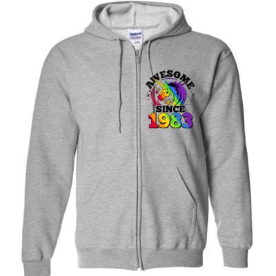 Rainbow Unicorn Awesome Since 1983 40th Birthday Full Zip Hoodie