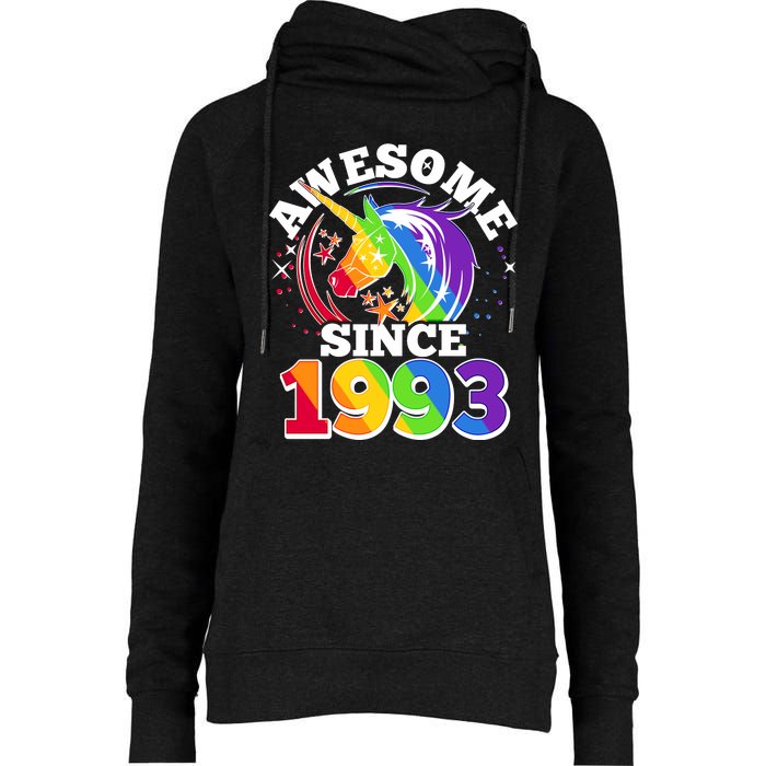 Rainbow Unicorn Awesome Since 1993 30th Birthday Womens Funnel Neck Pullover Hood