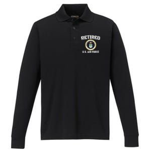 Retired Us Air Force Veteran Gift Performance Long Sleeve Polo