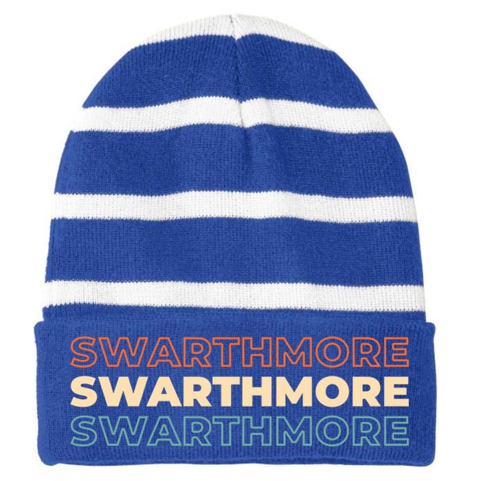 Retro Us American City Vintage Pennsylvania Swarthmore Great Gift Striped Beanie with Solid Band