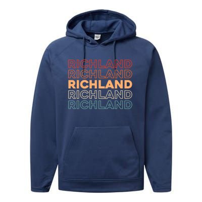 Retro Us American City Usa Vintage Washington Richland Gift Performance Fleece Hoodie