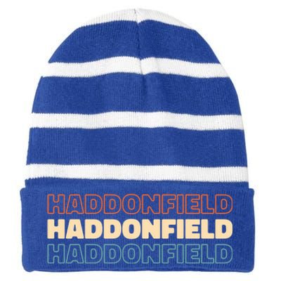 Retro Us American City Vintage New Jersey Haddonfield Cool Gift Striped Beanie with Solid Band