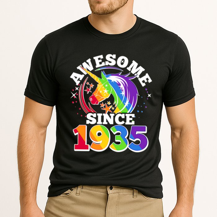 Rainbow Unicorn Awesome Since 1935 90th Birthday Performance Shirt