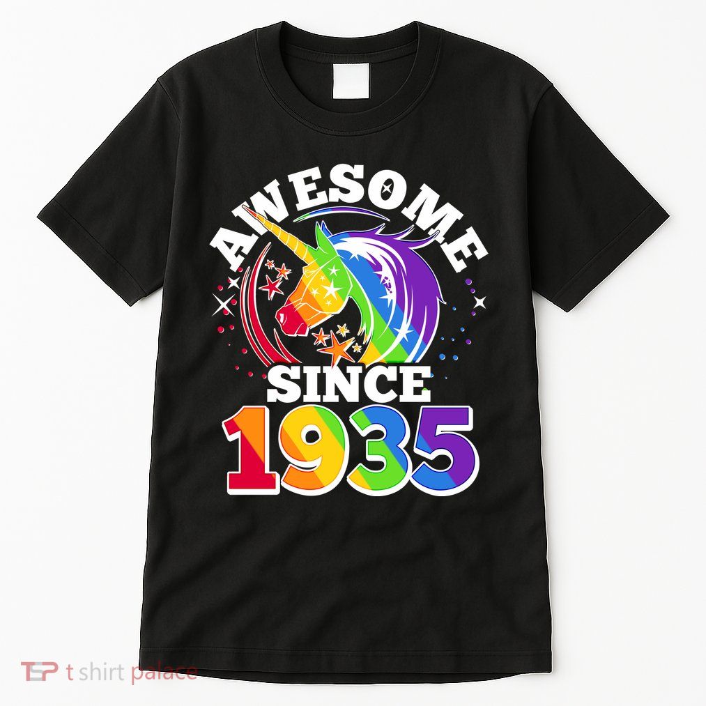 Rainbow Unicorn Awesome Since 1935 90th Birthday Tall T-Shirt