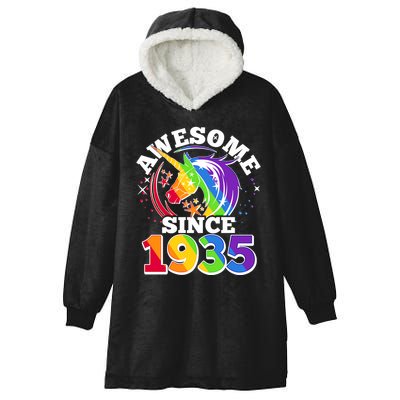 Rainbow Unicorn Awesome Since 1935 90th Birthday Hooded Wearable Blanket