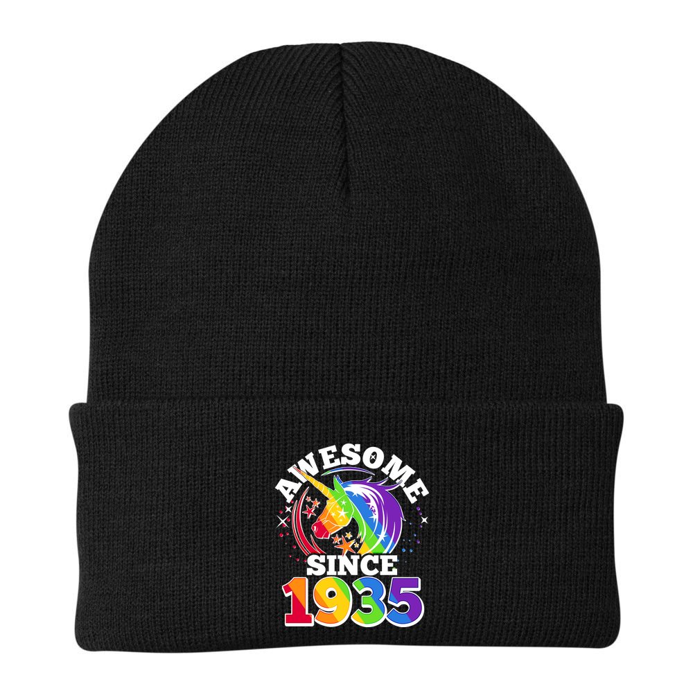 Rainbow Unicorn Awesome Since 1935 90th Birthday Beanie