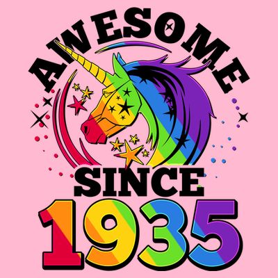 Rainbow Unicorn Awesome Since 1935 90th Birthday T-Shirt