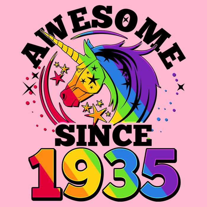Rainbow Unicorn Awesome Since 1935 90th Birthday Premium T-Shirt