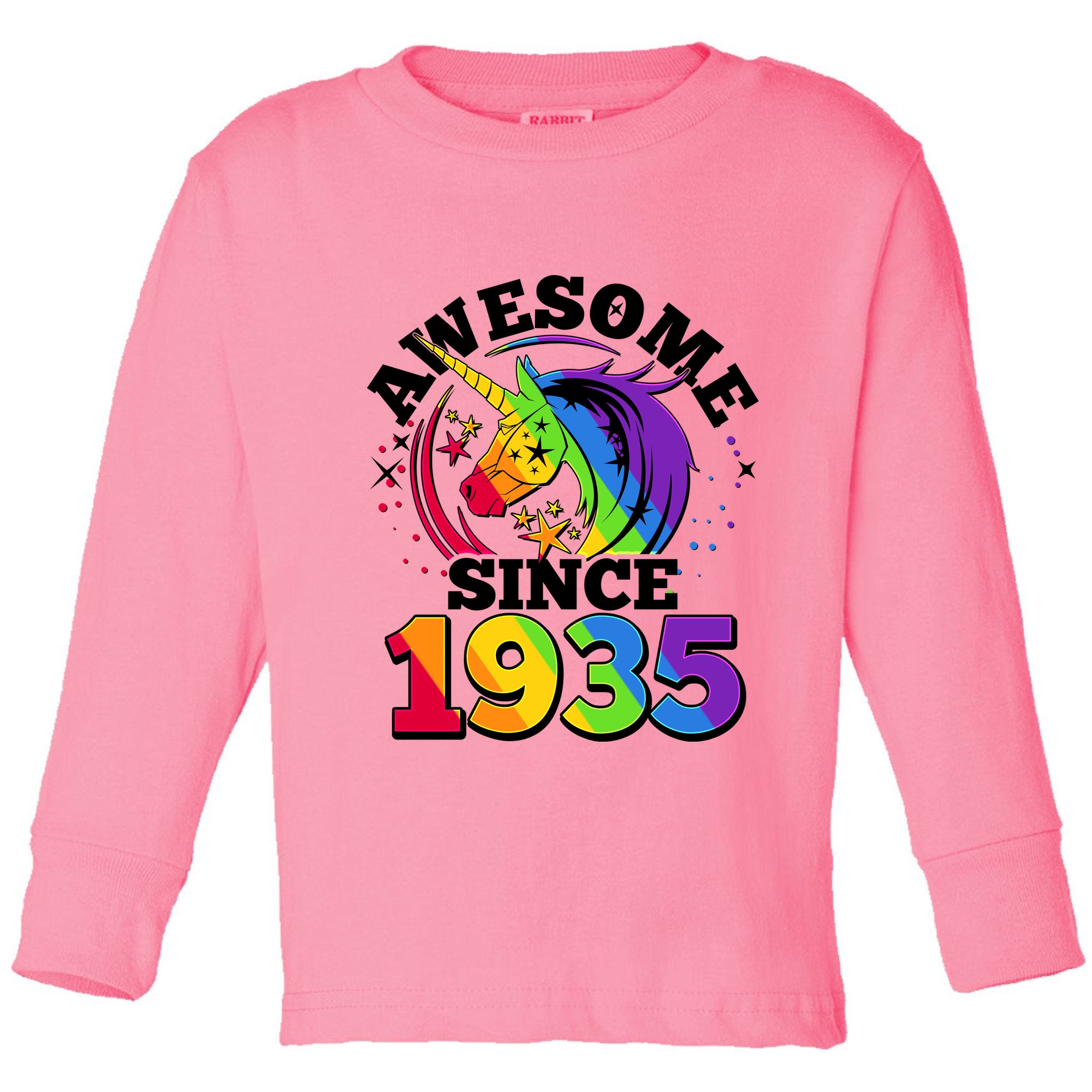 Rainbow Unicorn Awesome Since 1935 90th Birthday Toddler Long Sleeve Shirt