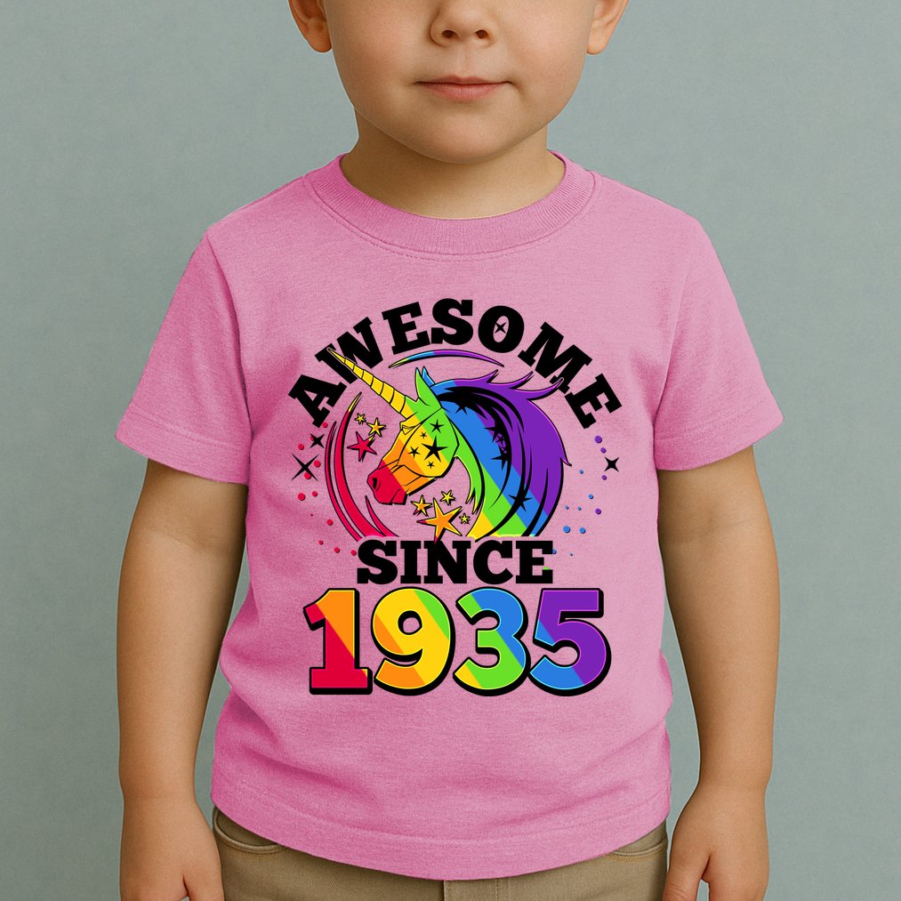 Rainbow Unicorn Awesome Since 1935 90th Birthday Toddler T-Shirt