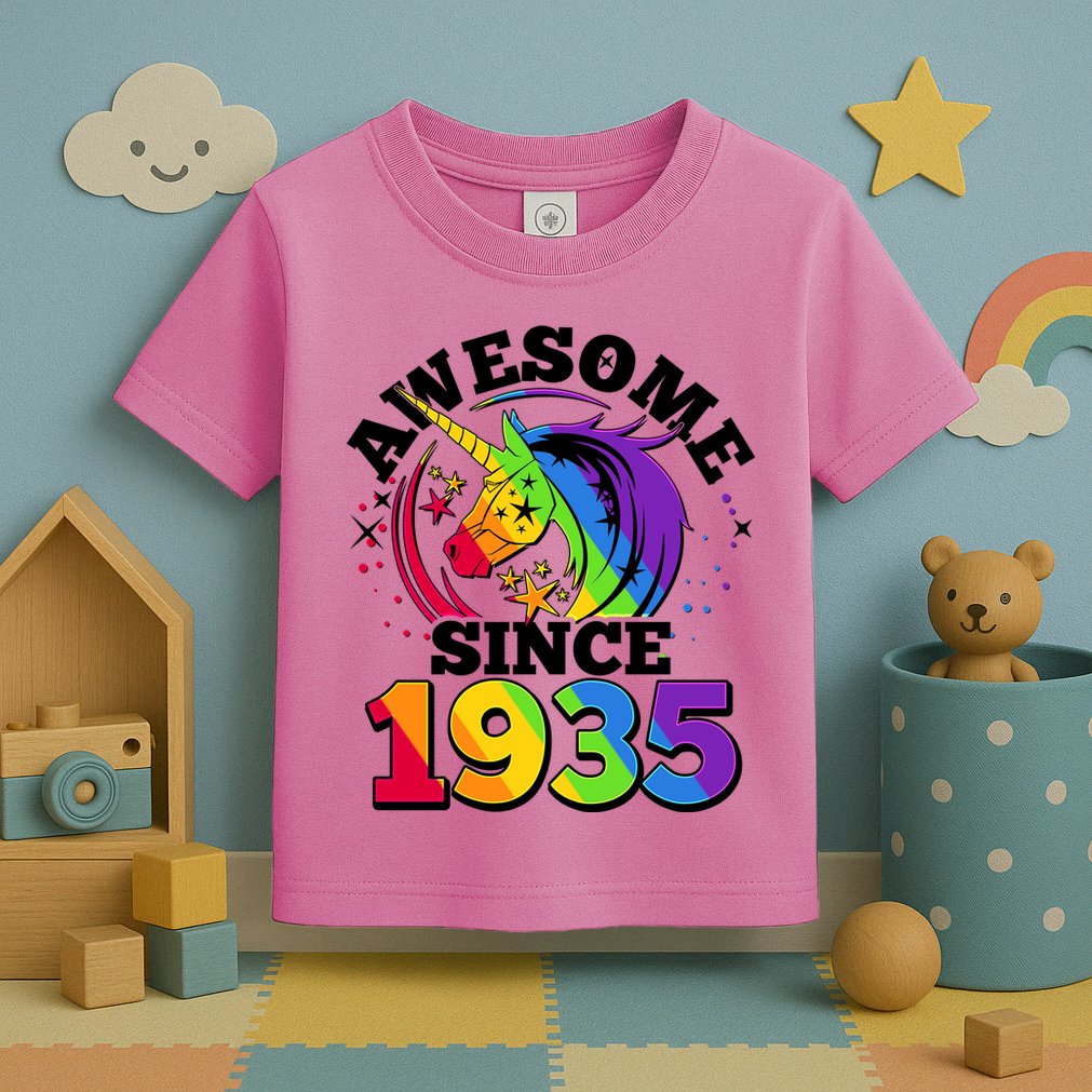 Rainbow Unicorn Awesome Since 1935 90th Birthday Toddler T-Shirt