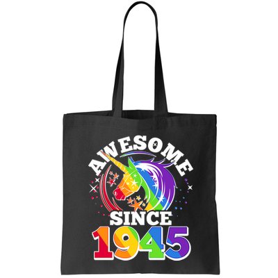 Rainbow Unicorn Awesome Since 1945 80th Birthday Bag