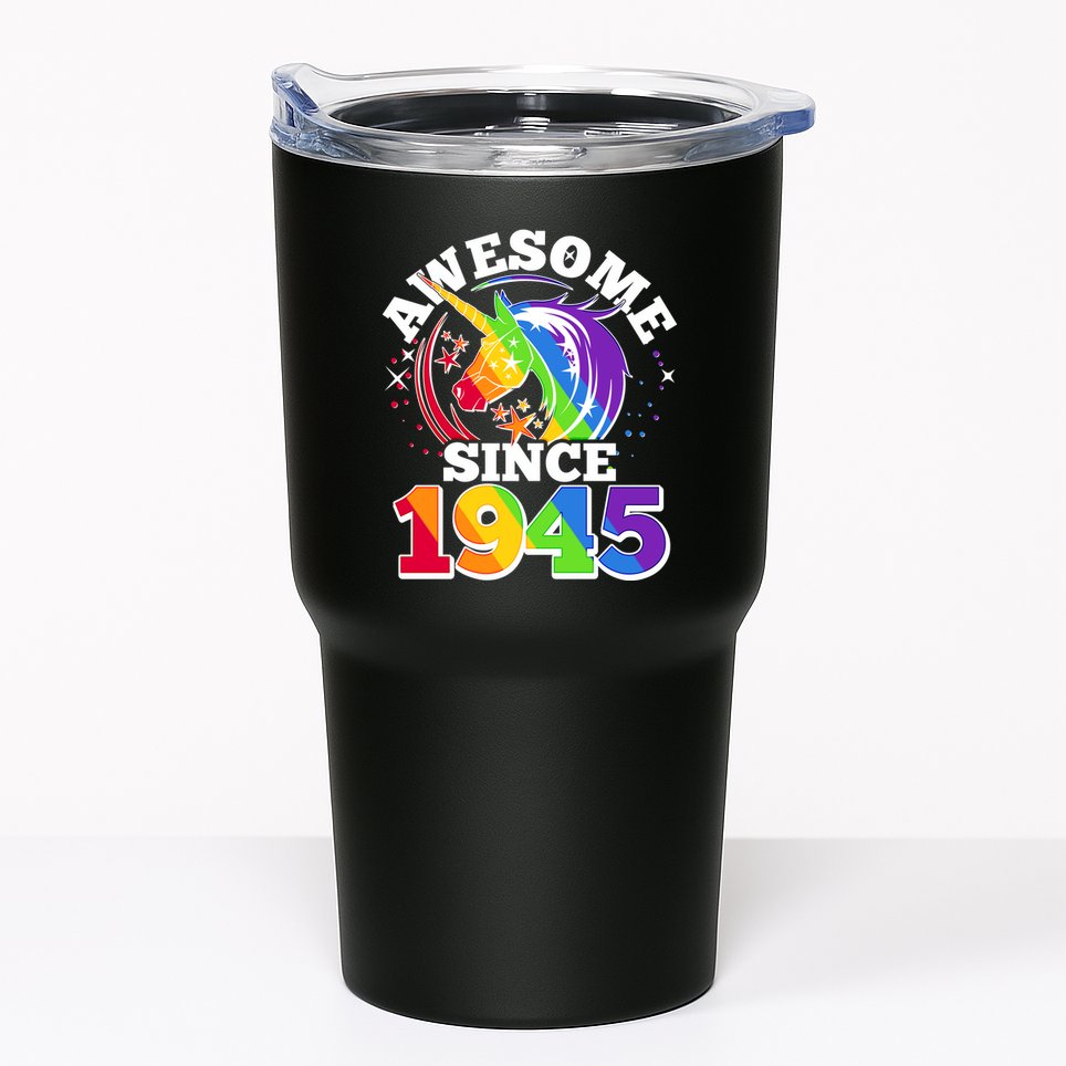 Rainbow Unicorn Awesome Since 1945 80th Birthday Tumbler