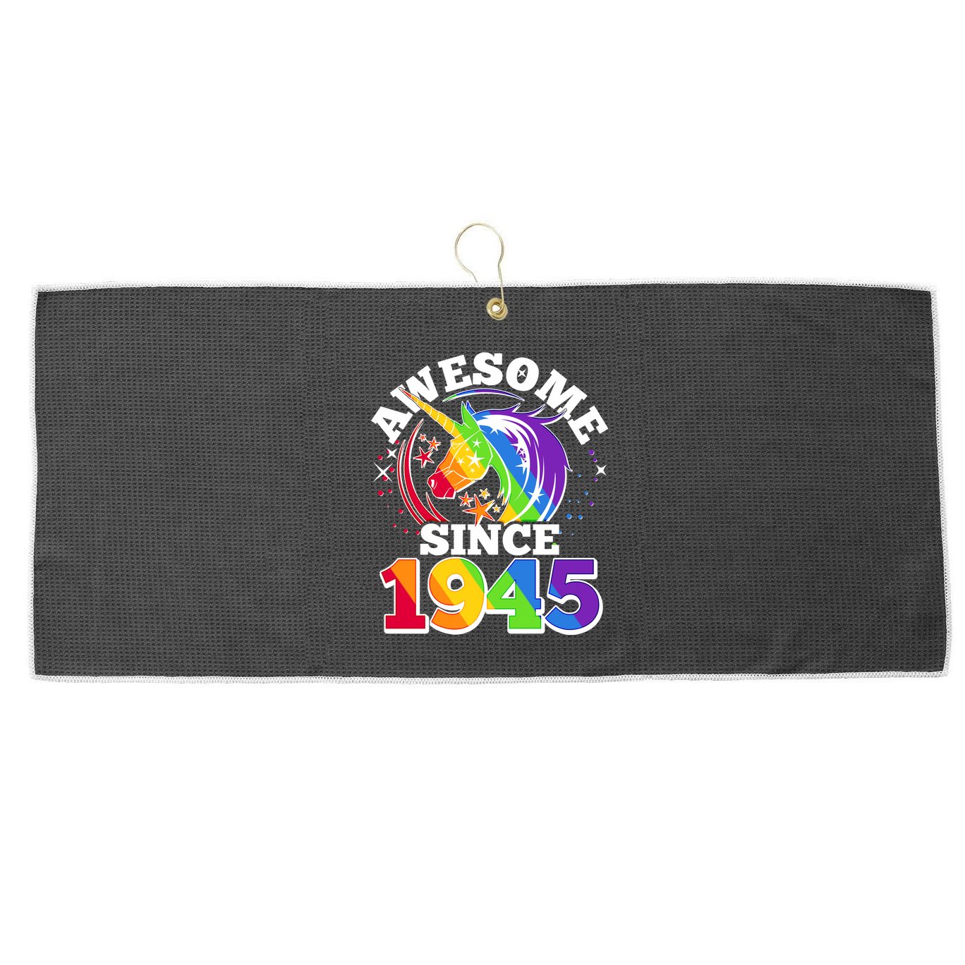 Rainbow Unicorn Awesome Since 1945 80th Birthday Large Microfiber Waffle Golf Towel