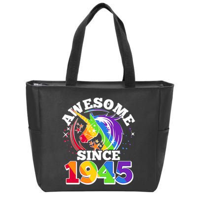 Rainbow Unicorn Awesome Since 1945 80th Birthday Zip Tote Bag