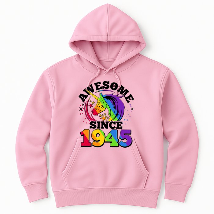Rainbow Unicorn Awesome Since 1945 80th Birthday Hoodie