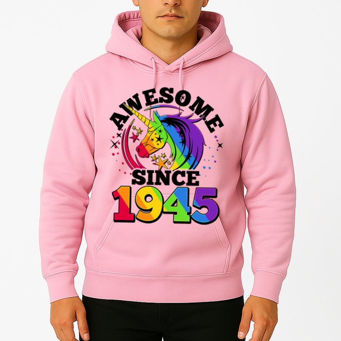 Rainbow Unicorn Awesome Since 1945 80th Birthday Hoodie