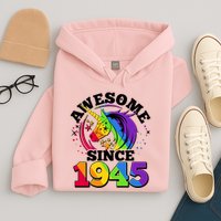 Rainbow Unicorn Awesome Since 1945 80th Birthday Hoodie