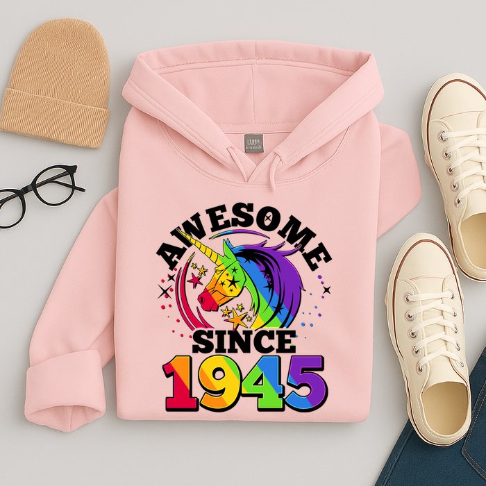 Rainbow Unicorn Awesome Since 1945 80th Birthday Hoodie