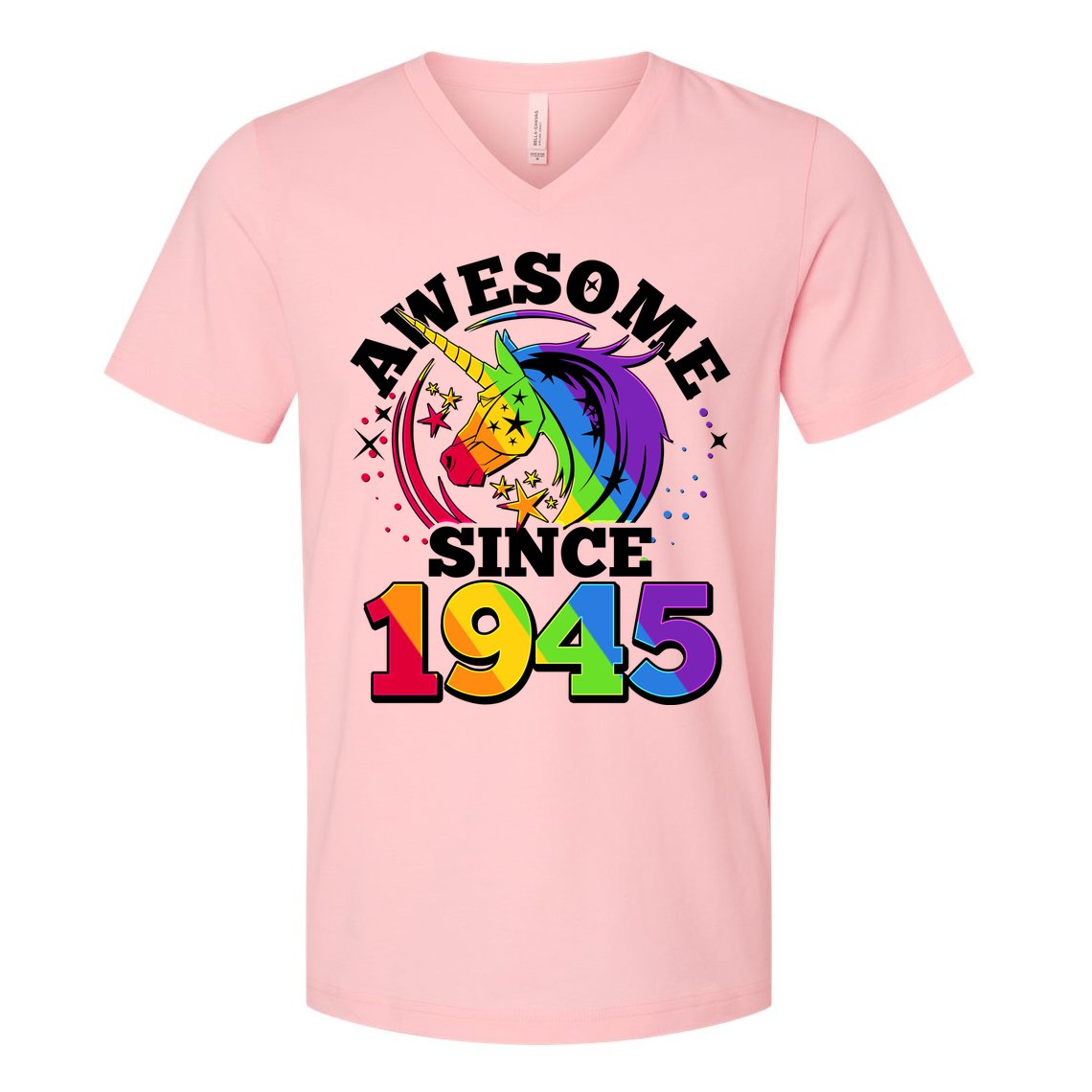 Rainbow Unicorn Awesome Since 1945 80th Birthday V-Neck T-Shirt