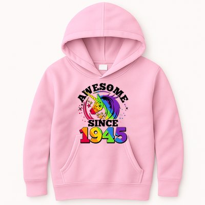 Rainbow Unicorn Awesome Since 1945 80th Birthday Kids Hoodie