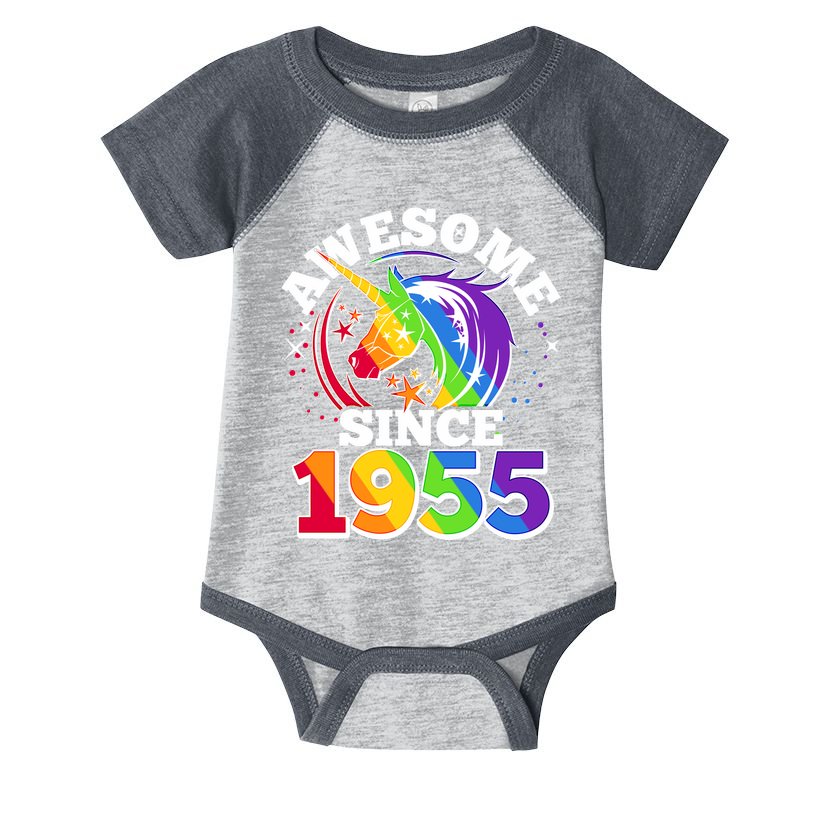 Rainbow Unicorn Awesome Since 1955 70th Birthday Infant Baby Jersey Bodysuit