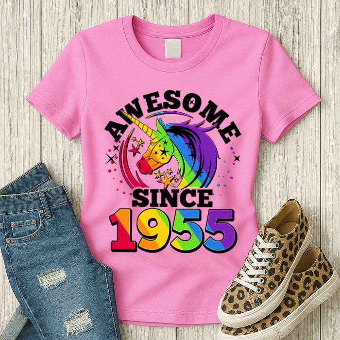 Rainbow Unicorn Awesome Since 1955 70th Birthday Womens T-Shirt