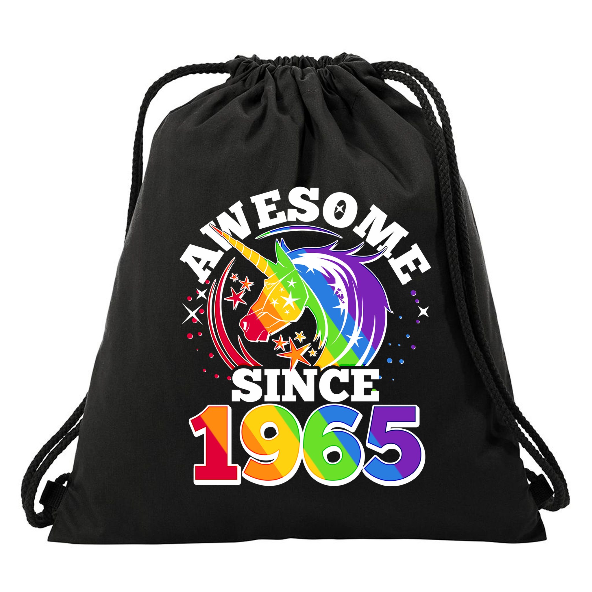 Rainbow Unicorn Awesome Since 1965 60th Birthday Drawstring Bag