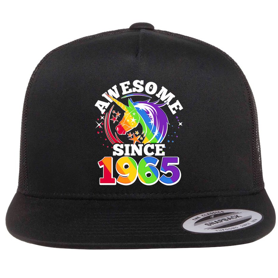 Rainbow Unicorn Awesome Since 1965 60th Birthday Flat Bill Trucker Hat