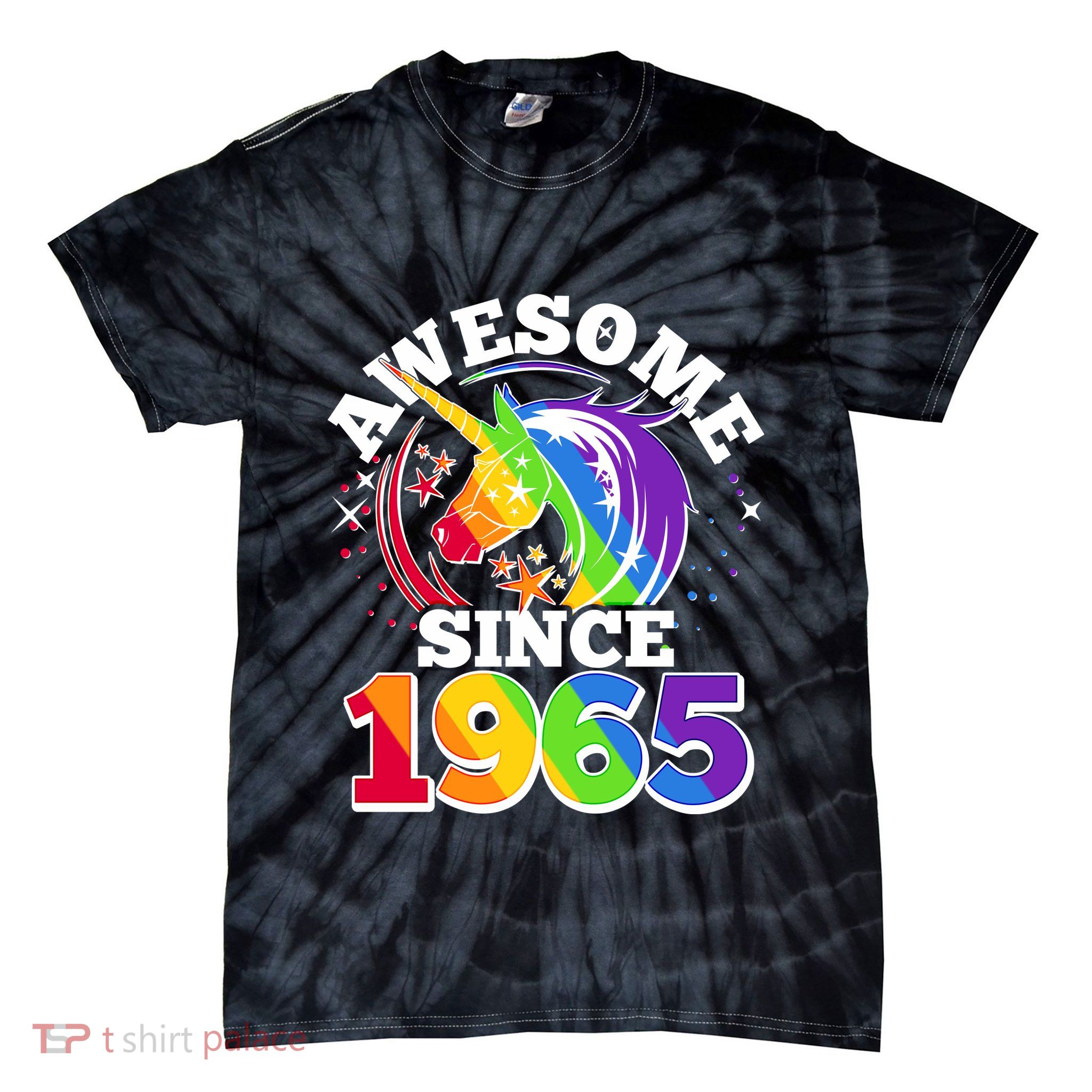 Rainbow Unicorn Awesome Since 1965 60th Birthday Tie-Dye T-Shirt