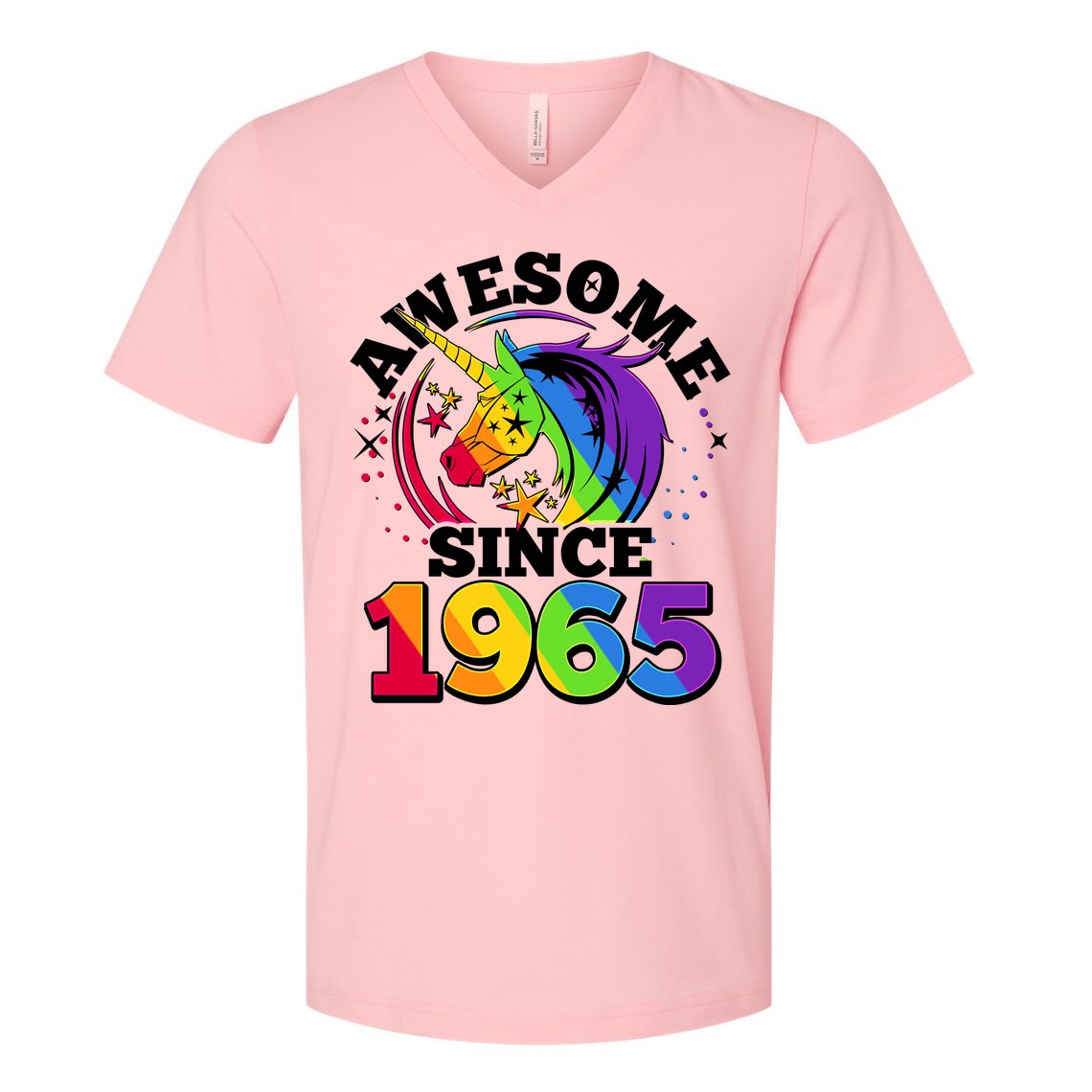 Rainbow Unicorn Awesome Since 1965 60th Birthday V-Neck T-Shirt