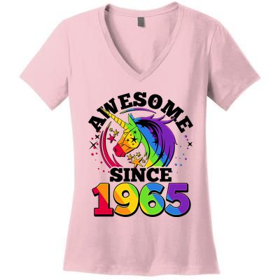 Rainbow Unicorn Awesome Since 1965 60th Birthday Women's V-Neck T-Shirt