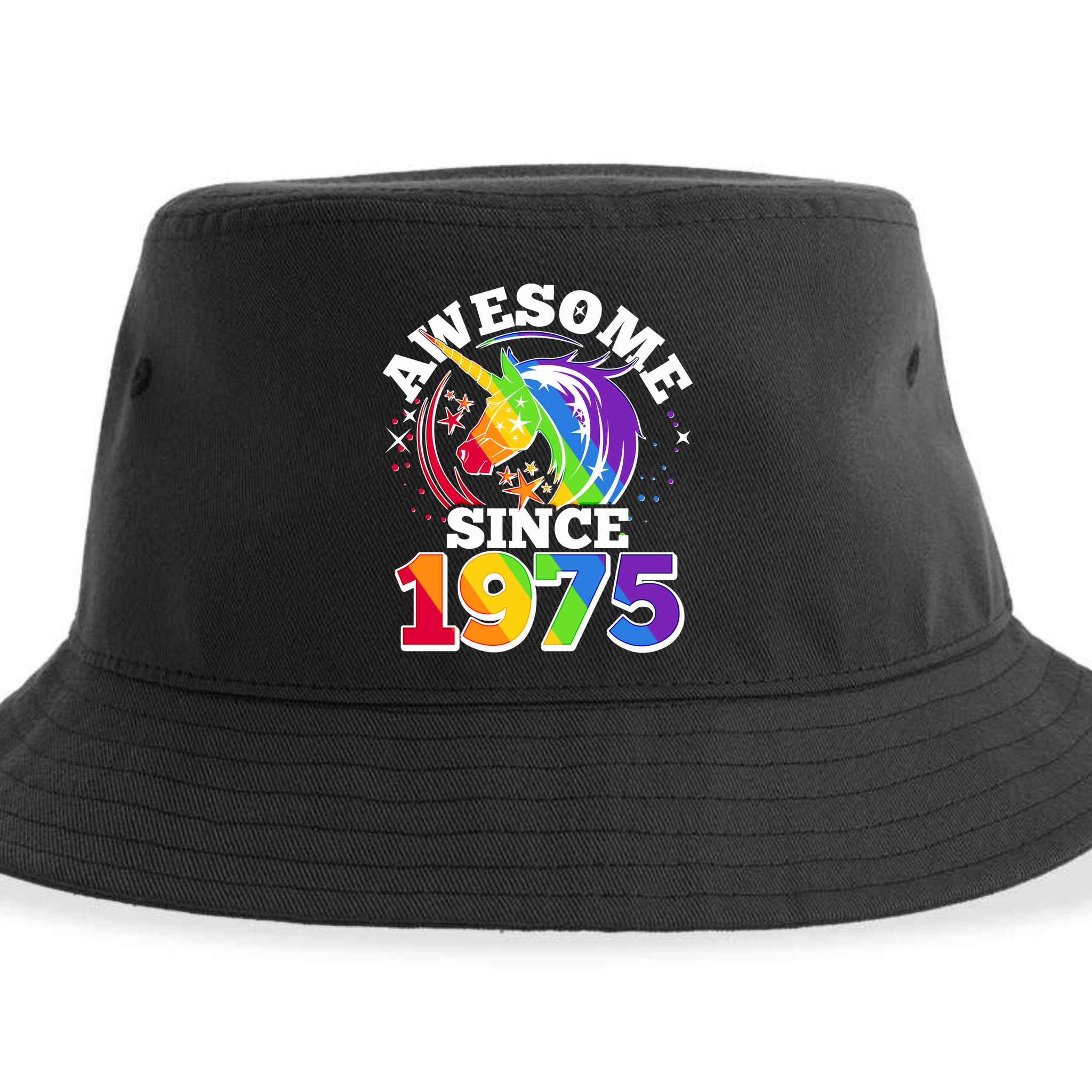 Rainbow Unicorn Awesome Since 1975 50th Birthday Sustainable Bucket Hat