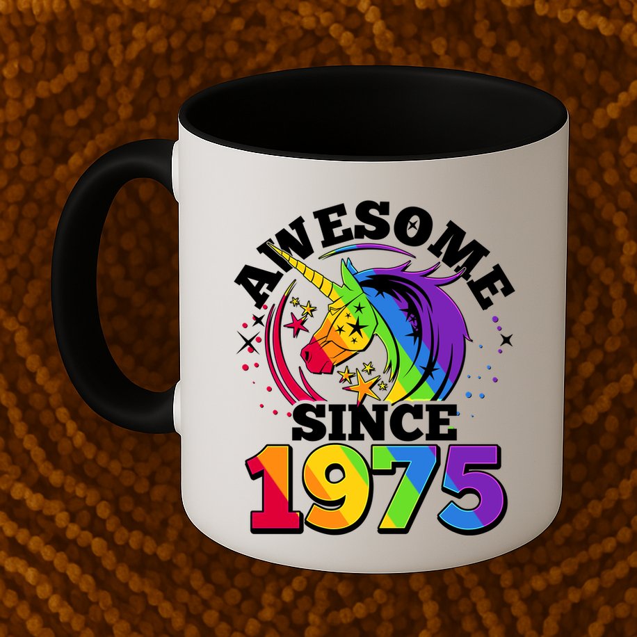 Rainbow Unicorn Awesome Since 1975 50th Birthday Mug