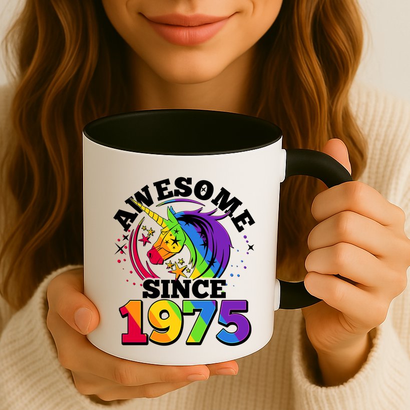 Rainbow Unicorn Awesome Since 1975 50th Birthday Mug