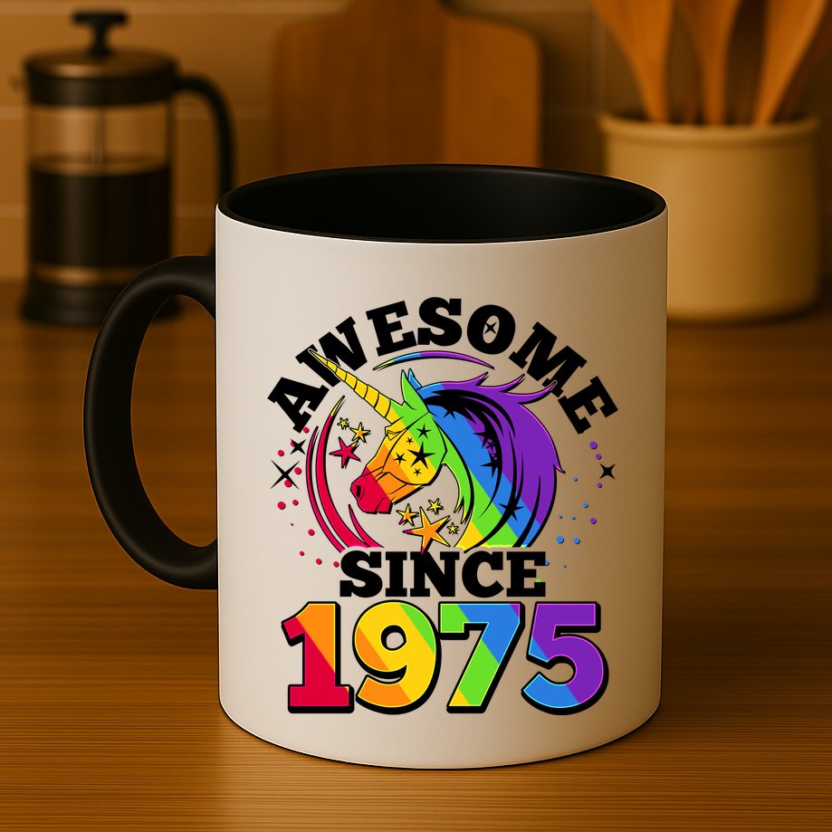 Rainbow Unicorn Awesome Since 1975 50th Birthday Mug