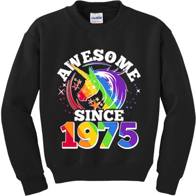 Rainbow Unicorn Awesome Since 1975 50th Birthday Kids Sweatshirt