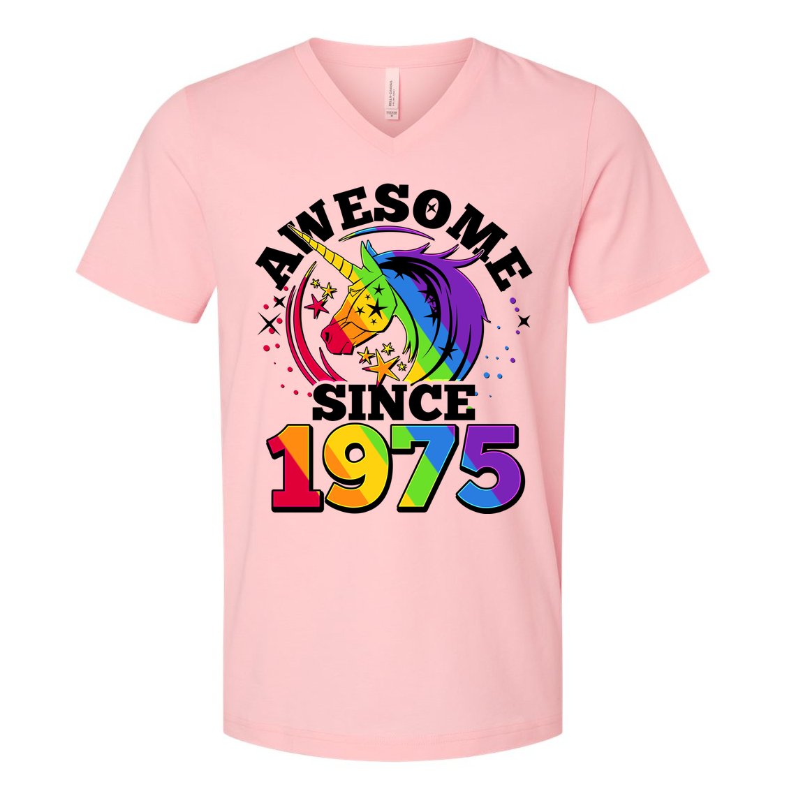 Rainbow Unicorn Awesome Since 1975 50th Birthday V-Neck T-Shirt