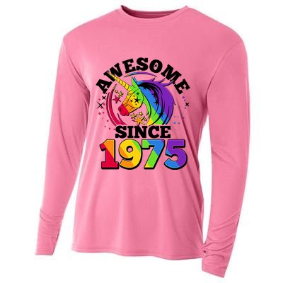 Rainbow Unicorn Awesome Since 1975 50th Birthday Cooling Performance Long Sleeve Crew