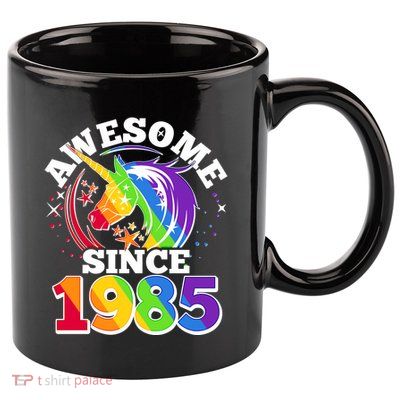 Rainbow Unicorn Awesome Since 1985 40th Birthday 11oz C Handle Ceramic Mug
