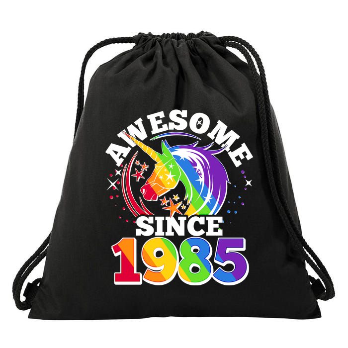 Rainbow Unicorn Awesome Since 1985 40th Birthday Drawstring Bag