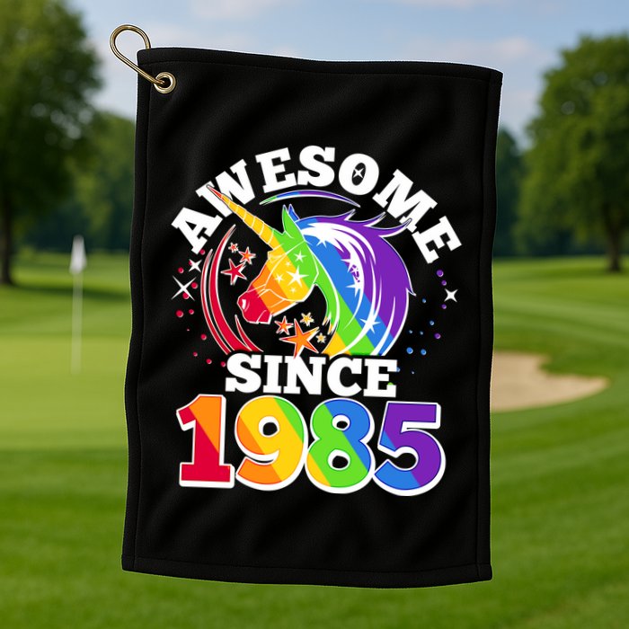 Rainbow Unicorn Awesome Since 1985 40th Birthday Golf Towel