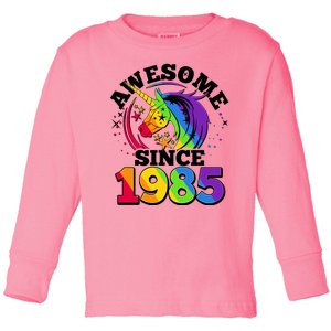 Rainbow Unicorn Awesome Since 1985 40th Birthday Toddler Long Sleeve Shirt