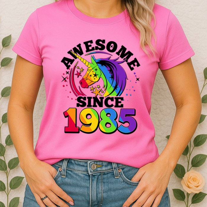 Rainbow Unicorn Awesome Since 1985 40th Birthday Womens T-Shirt