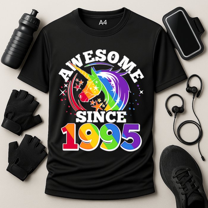 Rainbow Unicorn Awesome Since 1995 30th Birthday Performance Shirt