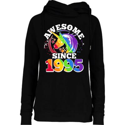 Rainbow Unicorn Awesome Since 1995 30th Birthday Womens Funnel Neck Pullover Hood
