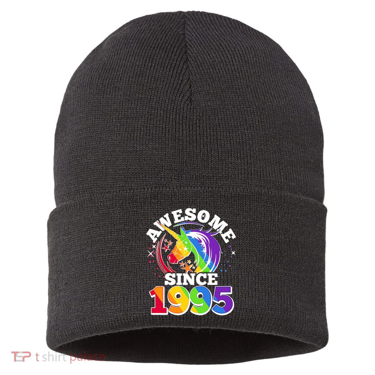 Rainbow Unicorn Awesome Since 1995 30th Birthday Sustainable Knit Beanie