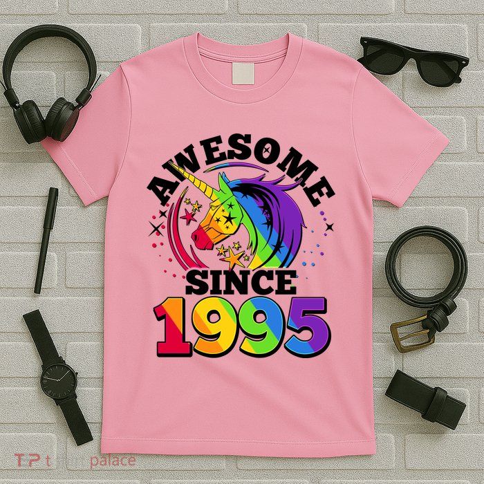 Rainbow Unicorn Awesome Since 1995 30th Birthday T-Shirt