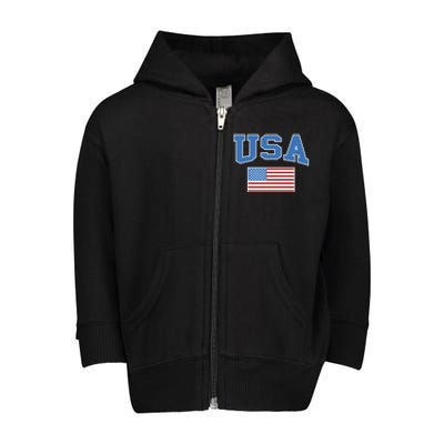 Retro Usa American Flag Patriotic Gift Toddler Zip Fleece Hoodie