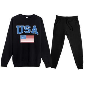 Retro Usa American Flag Patriotic Gift Premium Crewneck Sweatsuit Set